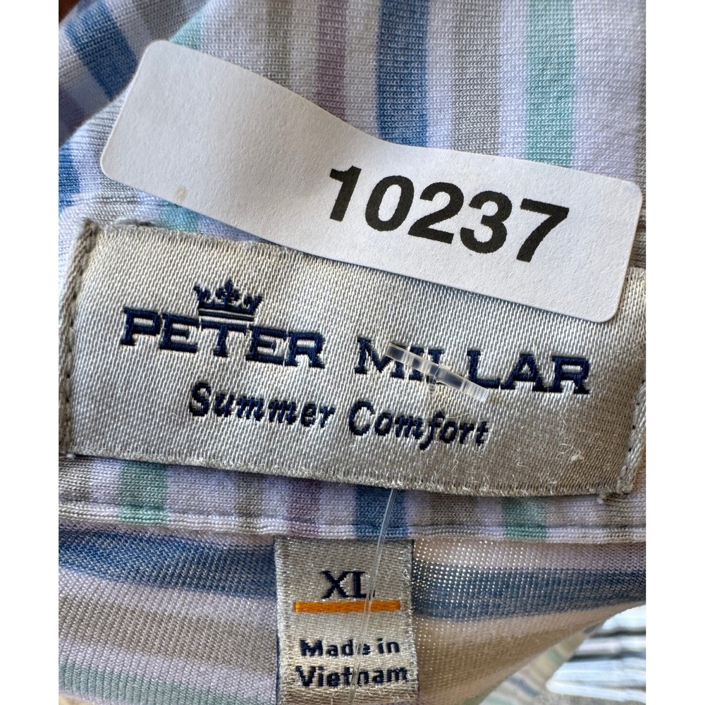 Peter Millar Scotty Cameron Summer Comfort Striped Polo Shirt Mens XL Blue Green - Picture 5 of 10